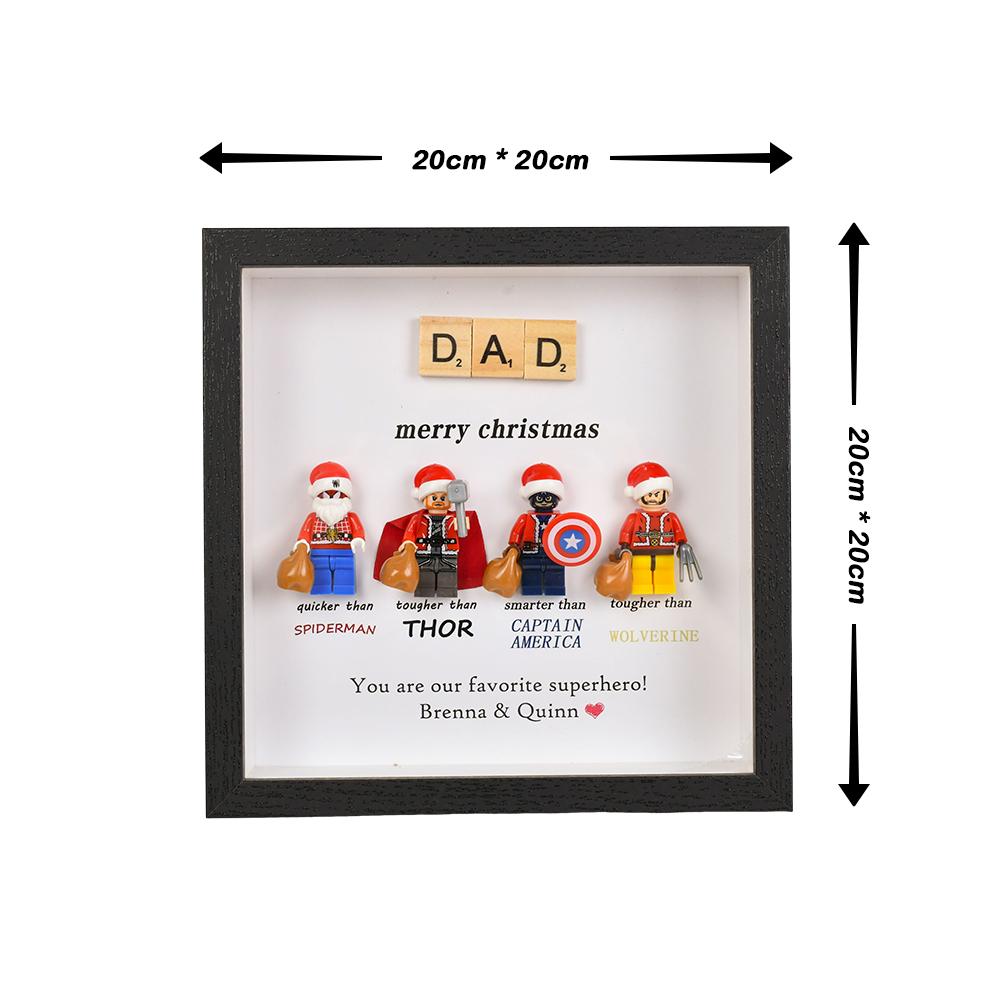Gifts for dad: Set of 4 superhero figures | Personalised Framed Wall Hanging | Birthday gifts | Christmas Present