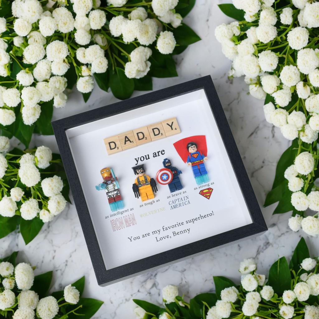 Gifts for dad: Set of 4 superhero figures | Personalised Framed Wall Hanging | Birthday gifts | Christmas Present