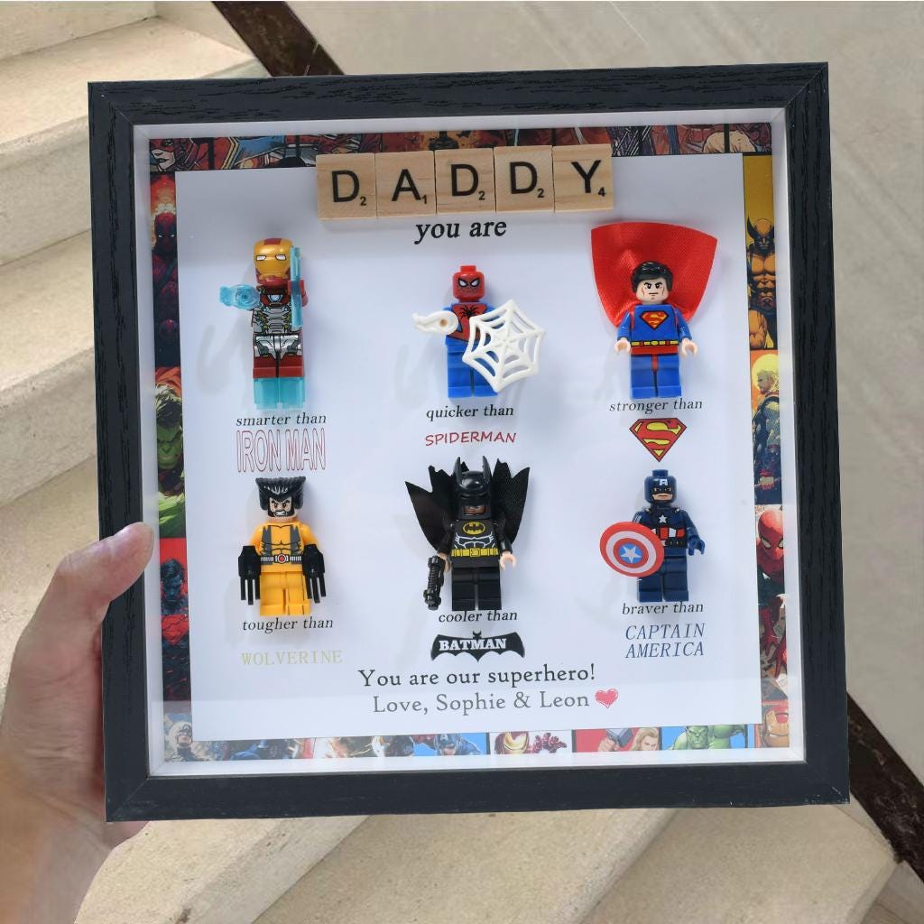 Gifts for dad: Set of 6 superhero figures | Personalised Framed Wall Hanging | Birthday gifts | Christmas Present