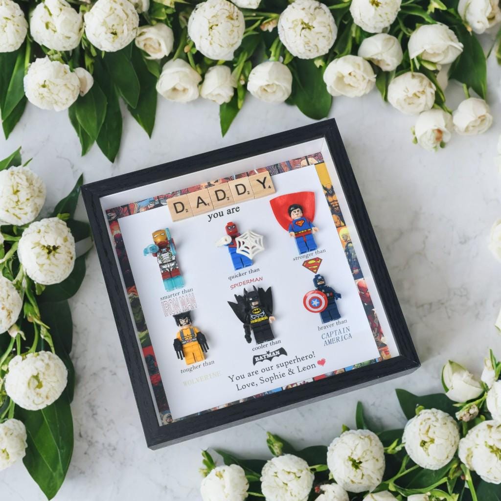 Gifts for dad: Set of 6 superhero figures | Personalised Framed Wall Hanging | Birthday gifts | Christmas Present