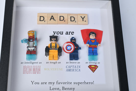 Gifts for dad: Set of 4 superhero figures | Personalised Framed Wall Hanging | Birthday gifts | Christmas Present