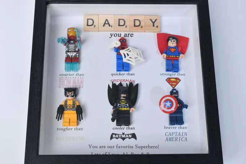 Gift for Dad: Set of 6 Superhero Figures | Personalized Framed Wall Hanging | Birthday Gift | Christmas Present