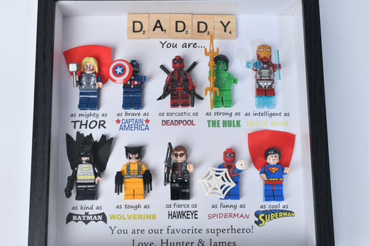 Gifts for dad: Set of 10 superhero figures | Personalised Framed Wall Hanging | Birthday gifts | Christmas Present