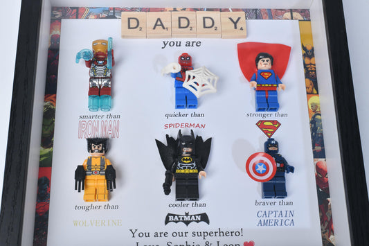 Gifts for dad: Set of 6 superhero figures | Personalised Framed Wall Hanging | Birthday gifts | Christmas Present