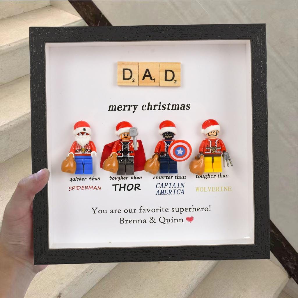 Gifts for dad: Set of 4 superhero figures | Personalised Framed Wall Hanging | Birthday gifts | Christmas Present