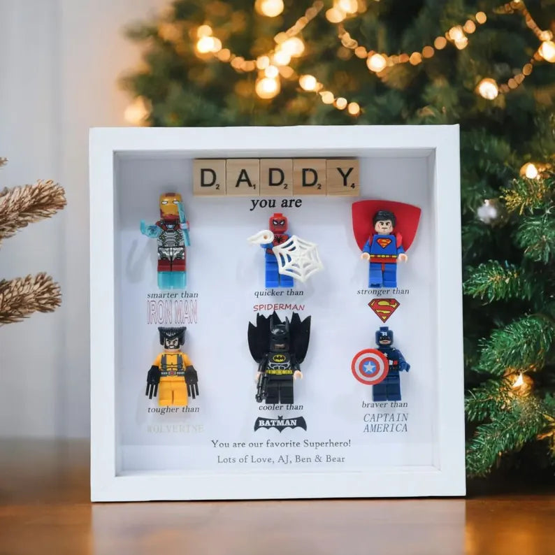 Gift for Dad: Set of 6 Superhero Figures | Personalized Framed Wall Hanging | Birthday Gift | Christmas Present