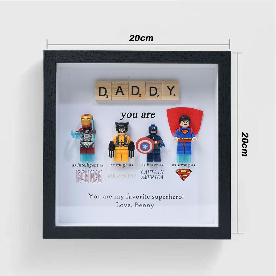 Gifts for dad: Set of 4 superhero figures | Personalised Framed Wall Hanging | Birthday gifts | Christmas Present