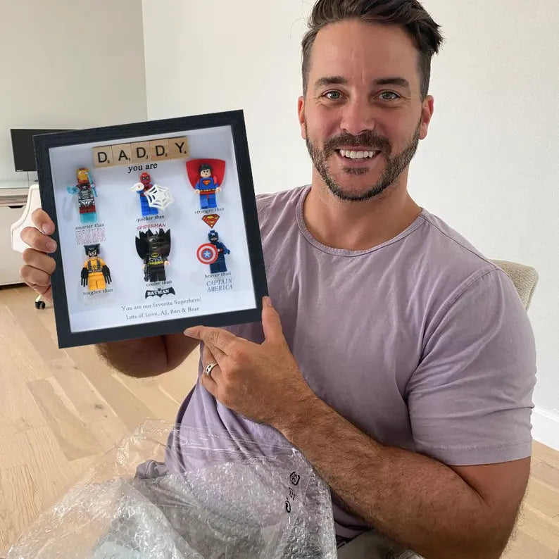 Gift for Dad: Set of 6 Superhero Figures | Personalized Framed Wall Hanging | Birthday Gift | Christmas Present