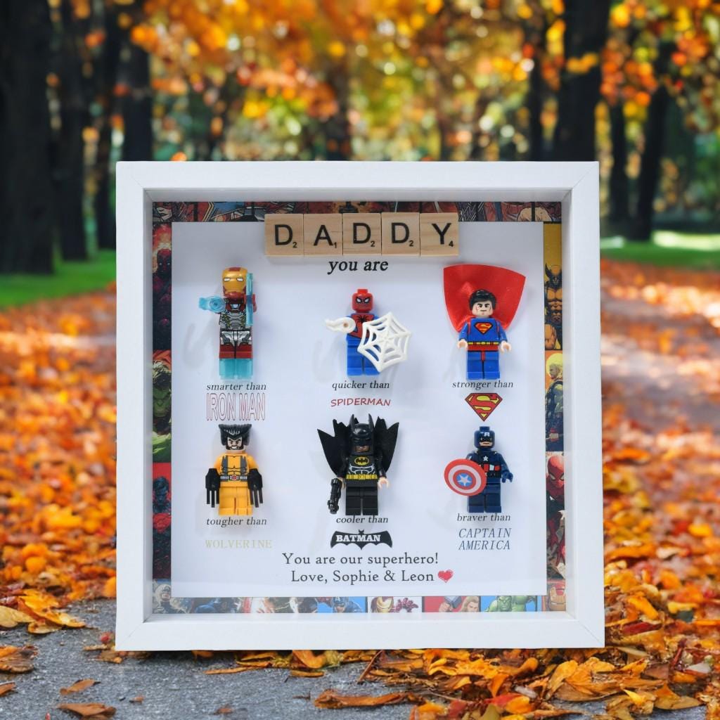 Gifts for dad: Set of 6 superhero figures | Personalised Framed Wall Hanging | Birthday gifts | Christmas Present