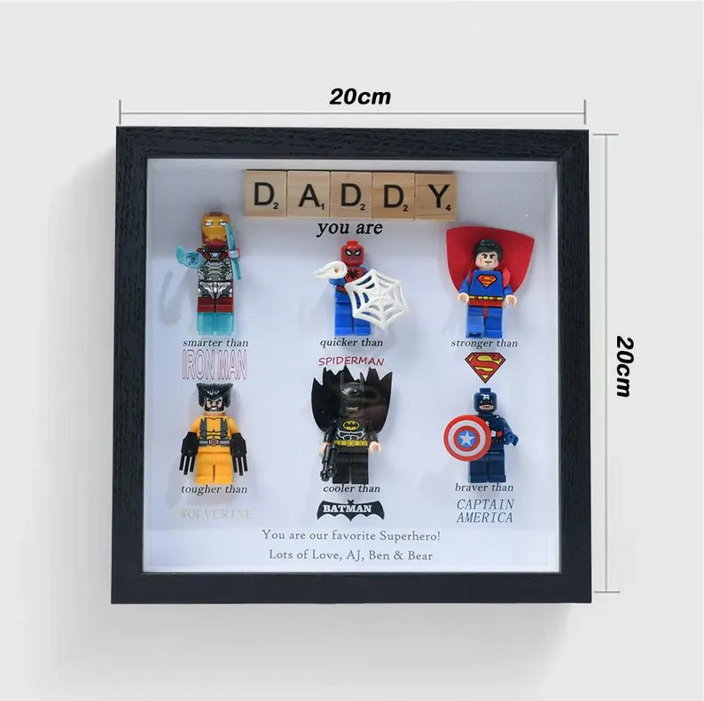 Gift for Dad: Set of 6 Superhero Figures | Personalized Framed Wall Hanging | Birthday Gift | Christmas Present