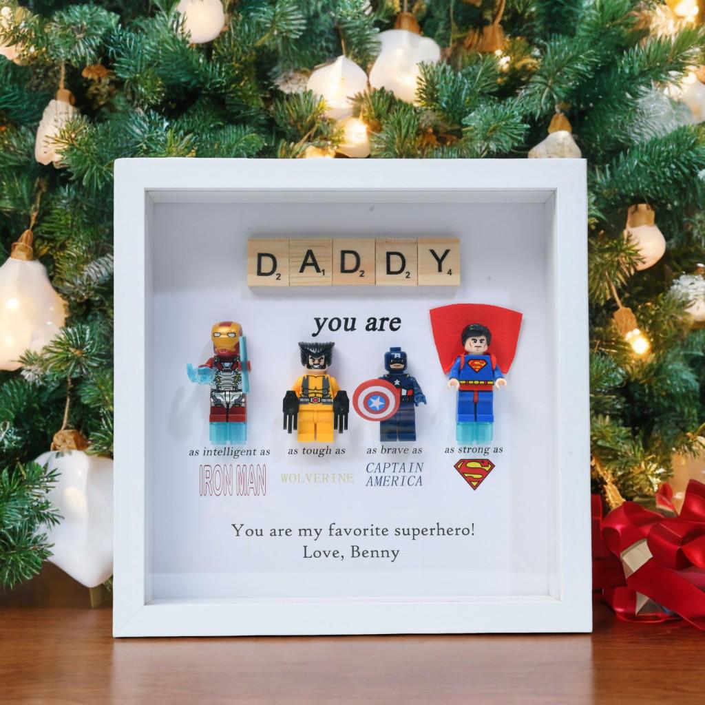 Gifts for dad: Set of 4 superhero figures | Personalised Framed Wall Hanging | Birthday gifts | Christmas Present