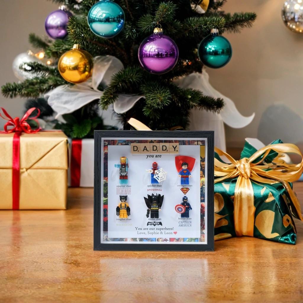 Gifts for dad: Set of 6 superhero figures | Personalised Framed Wall Hanging | Birthday gifts | Christmas Present