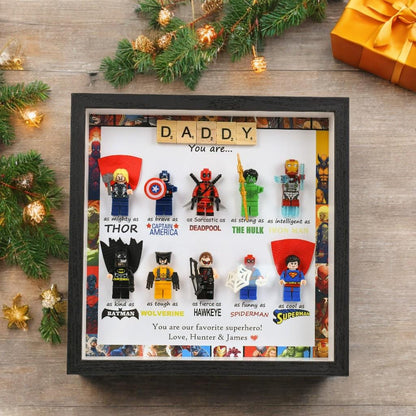 Personalised superhero gift for daddy: Set of 10 superhero figures | Personalised Framed Wall Hanging | Birthday gifts | Christmas Present