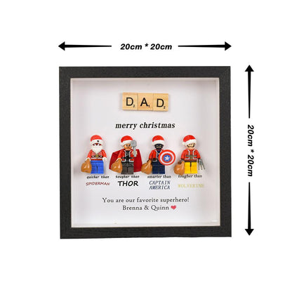 Gifts for dad: Set of 4 superhero figures | Personalised Framed Wall Hanging | Birthday gifts | Christmas Present