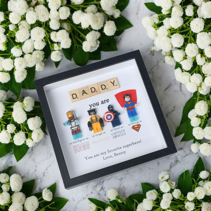 Gifts for dad: Set of 4 superhero figures | Personalised Framed Wall Hanging | Birthday gifts | Christmas Present