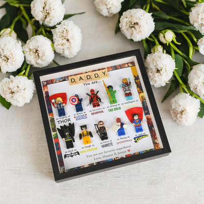 Personalised superhero gift for daddy: Set of 10 superhero figures | Personalised Framed Wall Hanging | Birthday gifts | Christmas Present