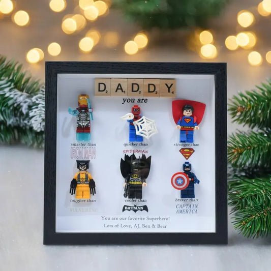 Gift for Dad: Set of 6 Superhero Figures | Personalized Framed Wall Hanging | Birthday Gift | Christmas Present