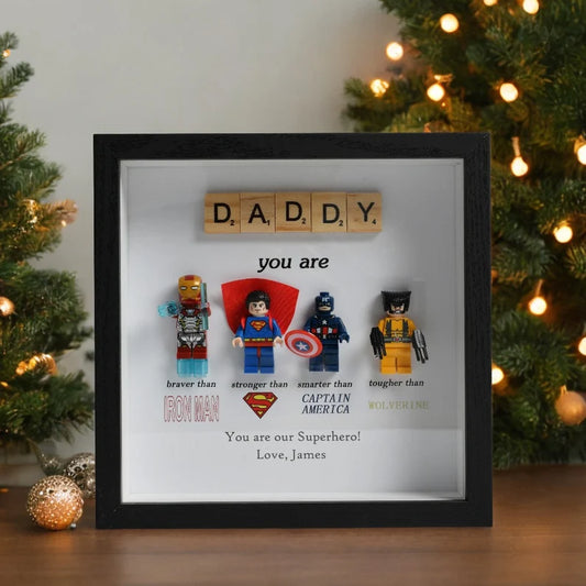 Gift for Dad: Set of 4 Superhero Figures | Personalized Framed Wall Hanging | Birthday Gift | Christmas Present