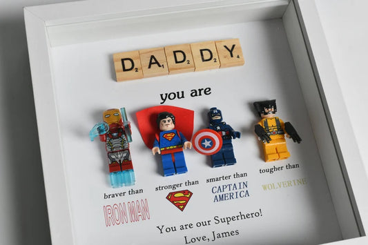 Gift for Dad: Set of 4 Superhero Figures | Personalized Framed Wall Hanging | Birthday Gift | Christmas Present