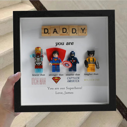 Gift for Dad: Set of 4 Superhero Figures | Personalized Framed Wall Hanging | Birthday Gift | Christmas Present