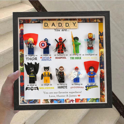 Personalised superhero gift for daddy: Set of 10 superhero figures | Personalised Framed Wall Hanging | Birthday gifts | Christmas Present