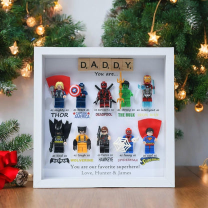 Gifts for dad: Set of 10 superhero figures | Personalised Framed Wall Hanging | Birthday gifts | Christmas Present