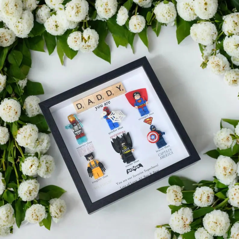 Gift for Dad: Set of 6 Superhero Figures | Personalized Framed Wall Hanging | Birthday Gift | Christmas Present