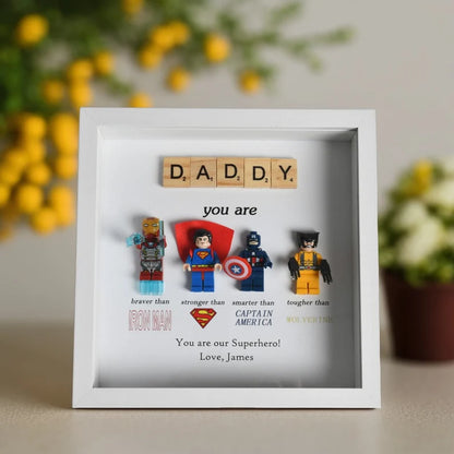 Gift for Dad: Set of 4 Superhero Figures | Personalized Framed Wall Hanging | Birthday Gift | Christmas Present