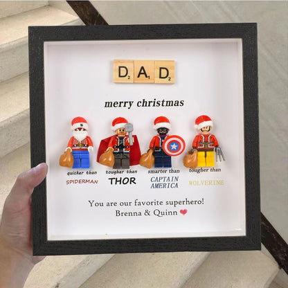 Gifts for dad: Set of 4 superhero figures | Personalised Framed Wall Hanging | Birthday gifts | Christmas Present