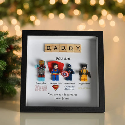 Gift for Dad: Set of 4 Superhero Figures | Personalized Framed Wall Hanging | Birthday Gift | Christmas Present