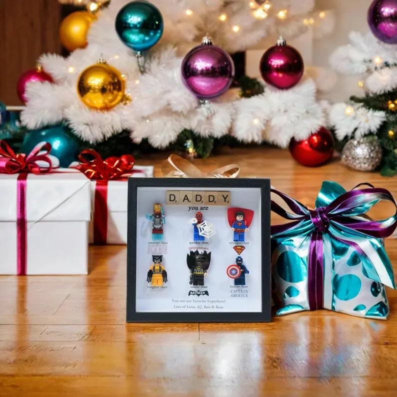 Gift for Dad: Set of 6 Superhero Figures | Personalized Framed Wall Hanging | Birthday Gift | Christmas Present