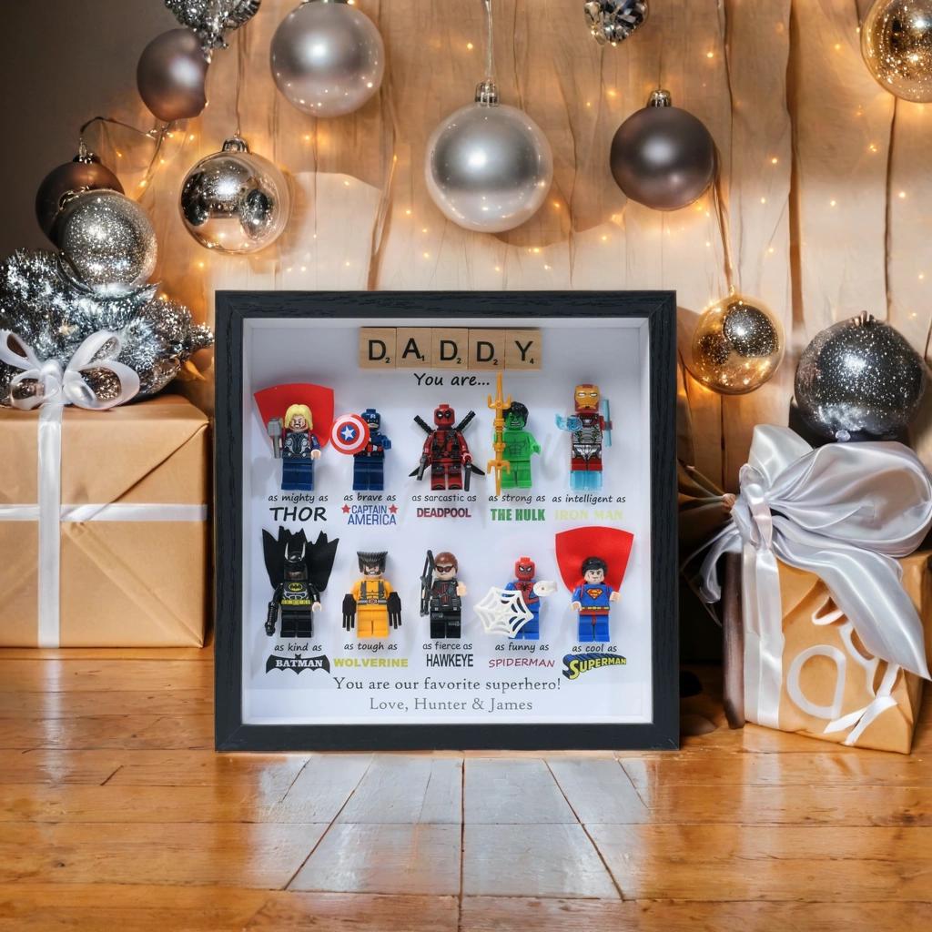 Gifts for dad: Set of 10 superhero figures | Personalised Framed Wall Hanging | Birthday gifts | Christmas Present