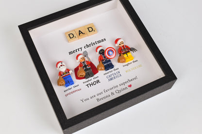 Gifts for dad: Set of 4 superhero figures | Personalised Framed Wall Hanging | Birthday gifts | Christmas Present