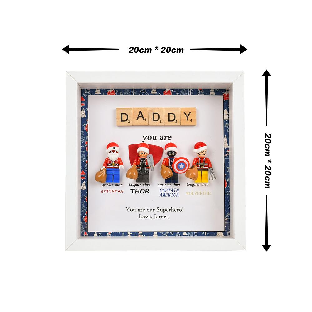 Gifts for dad: Set of 4 superhero figures | Personalised Framed Wall Hanging | Birthday gifts | Christmas Present