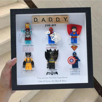 Gift for Dad: Set of 6 Superhero Figures | Personalized Framed Wall Hanging | Birthday Gift | Christmas Present
