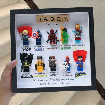 Gifts for dad: Set of 10 superhero figures | Personalised Framed Wall Hanging | Birthday gifts | Christmas Present