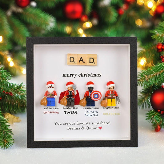 Gifts for dad: Set of 4 superhero figures | Personalised Framed Wall Hanging | Birthday gifts | Christmas Present