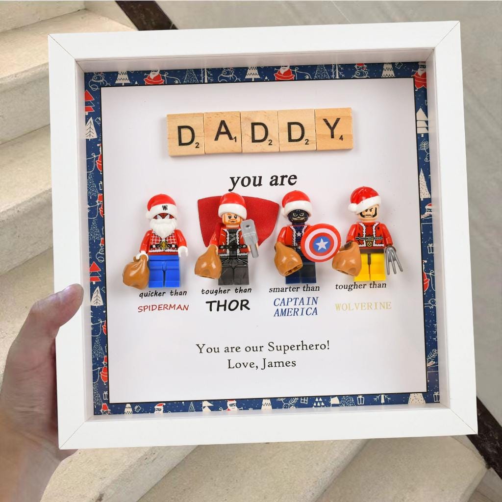 Gifts for dad: Set of 4 superhero figures | Personalised Framed Wall Hanging | Birthday gifts | Christmas Present