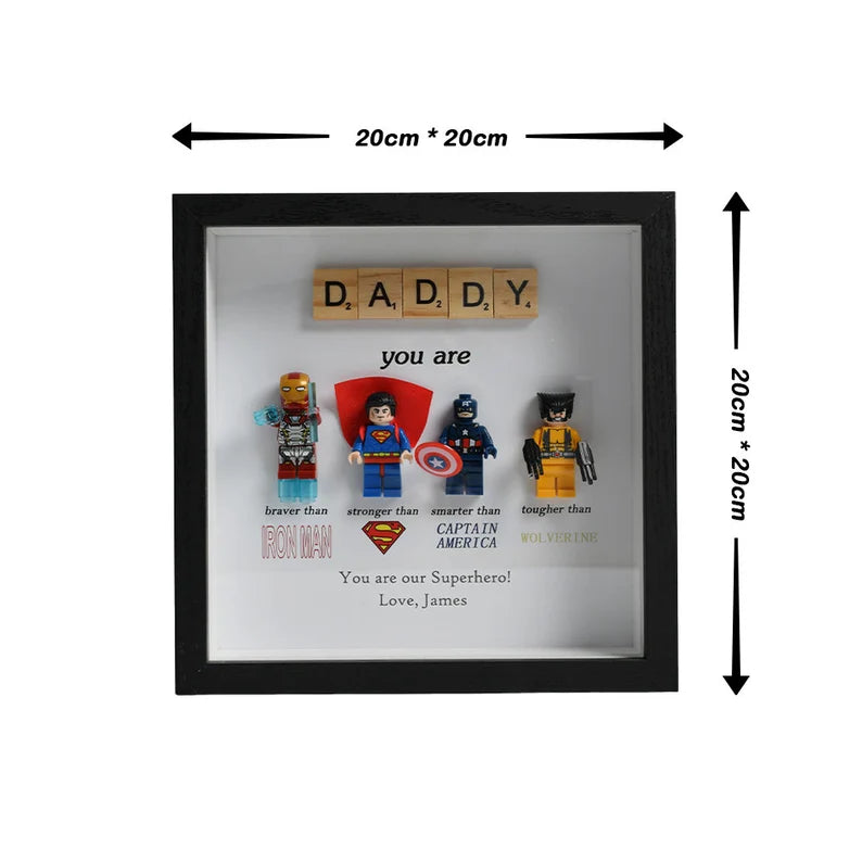 Gift for Dad: Set of 4 Superhero Figures | Personalized Framed Wall Hanging | Birthday Gift | Christmas Present