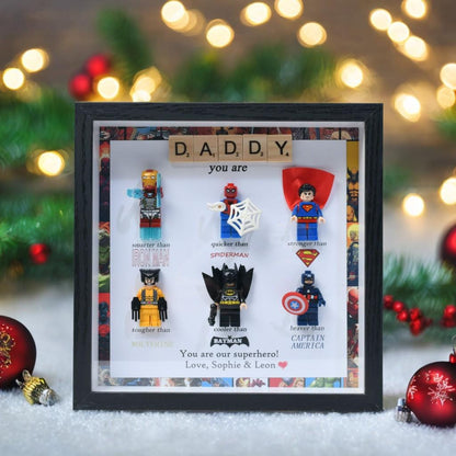Gifts for dad: Set of 6 superhero figures | Personalised Framed Wall Hanging | Birthday gifts | Christmas Present