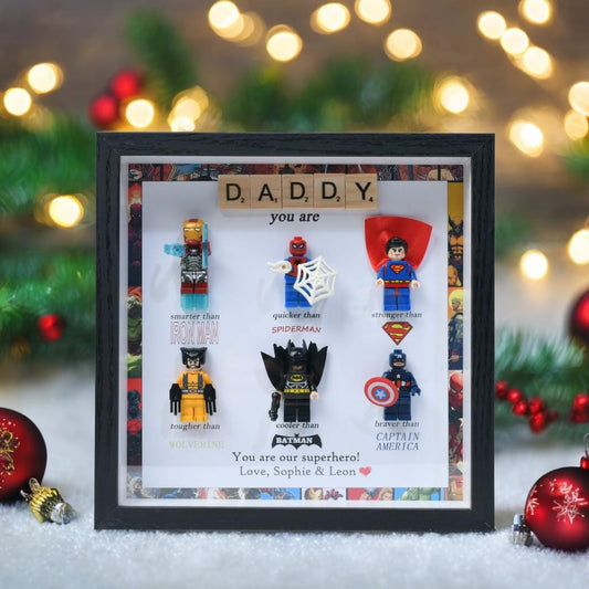 Gifts for dad: Set of 6 superhero figures | Personalised Framed Wall Hanging | Birthday gifts | Christmas Present