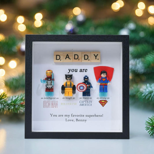 Gifts for dad: Set of 4 superhero figures | Personalised Framed Wall Hanging | Birthday gifts | Christmas Present