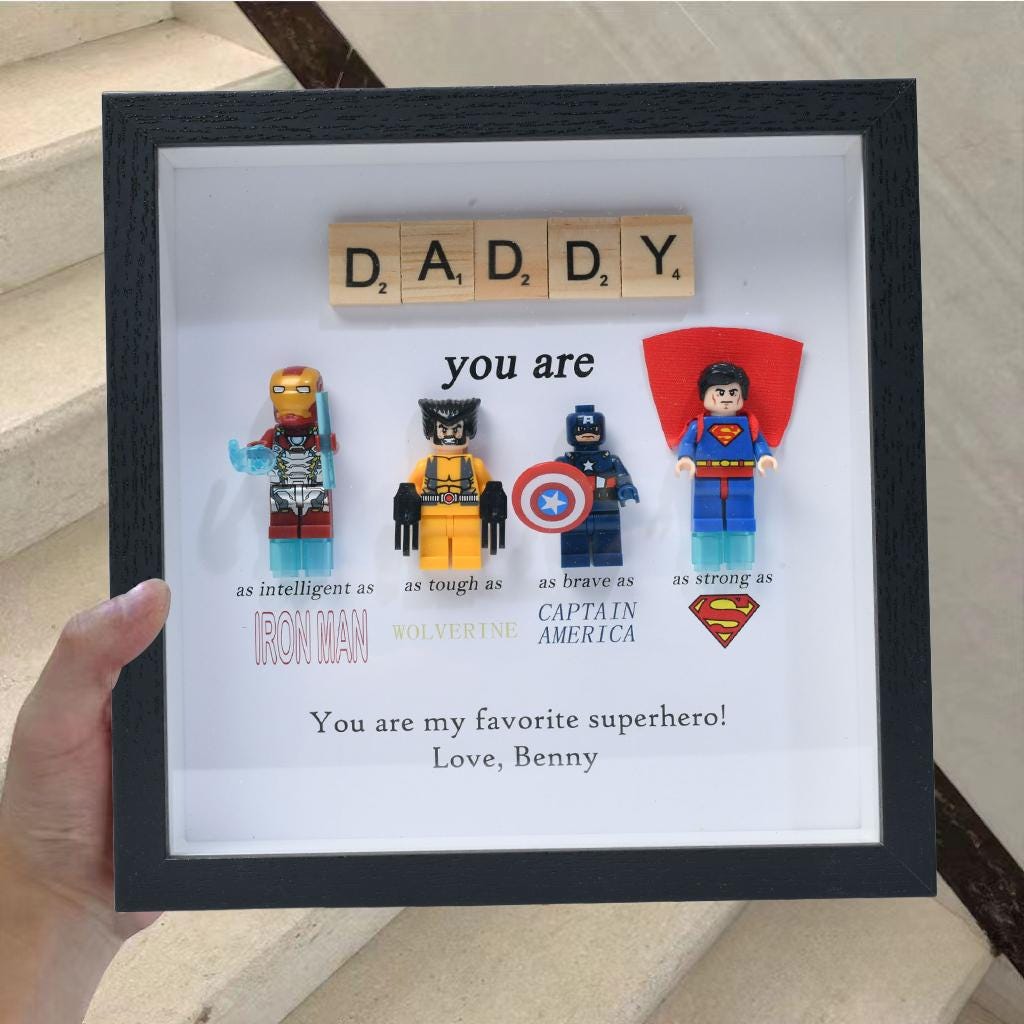 Gifts for dad: Set of 4 superhero figures | Personalised Framed Wall Hanging | Birthday gifts | Christmas Present