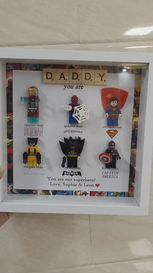 Gift for Dad: Set of 6 Superhero Figures | Personalized Framed Wall Hanging | Birthday Gift | Christmas Present